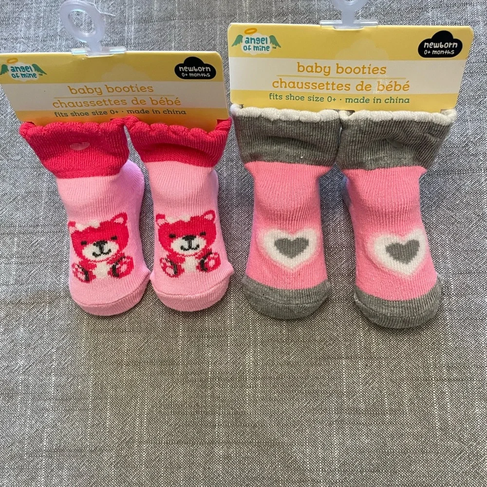 Angel of Mine Baby Booties - Pink and Gray Set